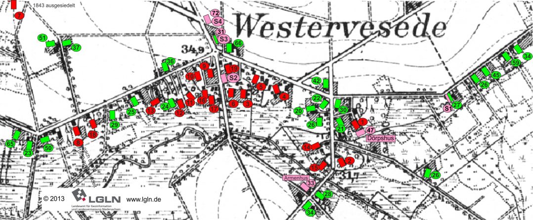 Westervesede - Höfe um 1860